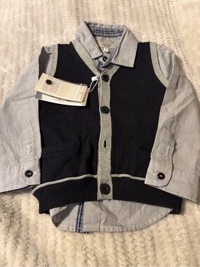 Armani Junior Navy & Dark Blue Button Cardigan Shirt Set